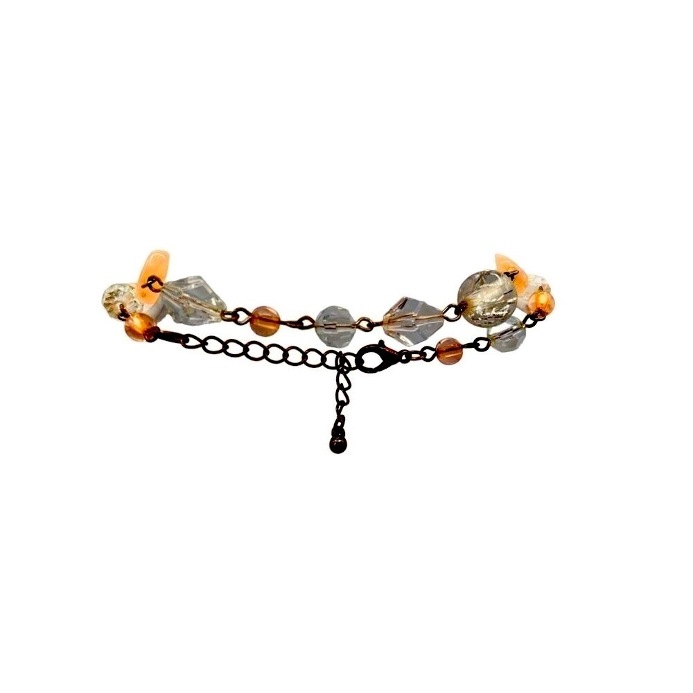 Vintage Beaded Necklace & Floral Enamel Bangle Set Crystal Pink Peach Cream N60 - Picture 5 of 7